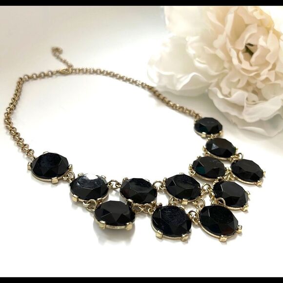 Chandelier Gold Tone and Black Stone Statement Necklace - Picture 2 of 7
